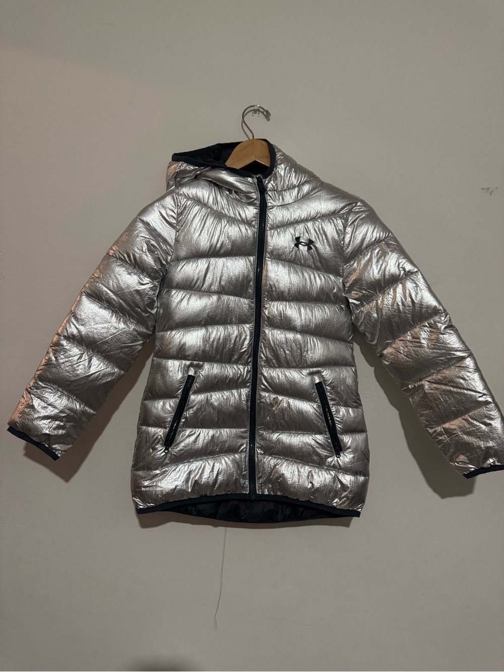 Under Armour Silver Metallic Puffer Jacket with Hood